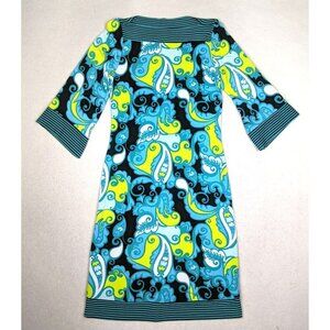 COCOMO - WOMEN'S TEAL BLUE PRINT 3/4 SLEEVE DRESS - SIZE S